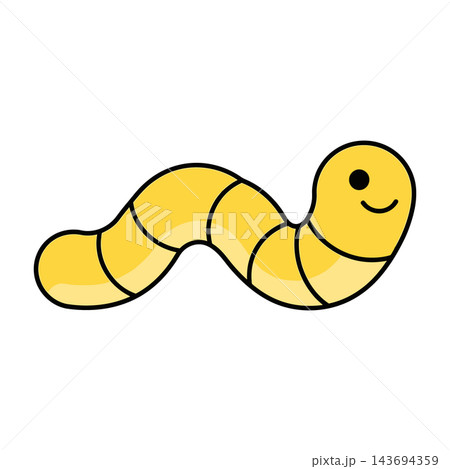 Yellow cartoon worm with smiling face on white background simple illustration Yellow cartoon worm with smiling face on white background simple illustration 143694359