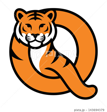 Orange Tiger Mascot Illustration with Curved Tail Orange Tiger Mascot Illustration with Curved Tail 143694379