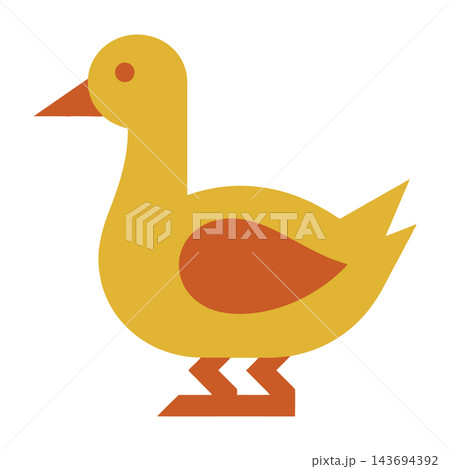 Yellow duck cartoon character standing alone 143694392