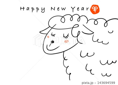 線画のモコモコひつじ シンプル 線画のモコモコひつじ シンプル 143694599