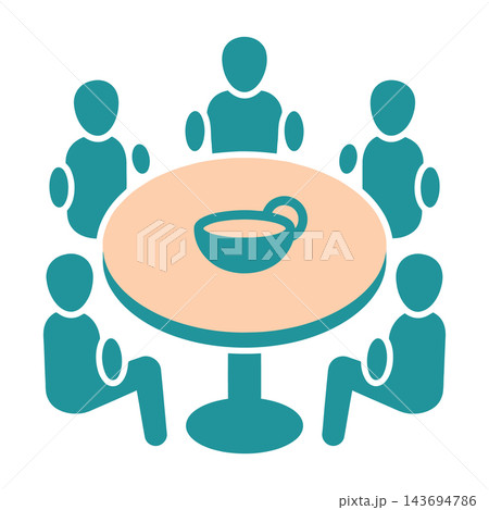 Teal Silhouette Group Dining Together Around Round Table Teal Silhouette Group Dining Together Around Round Table 143694786