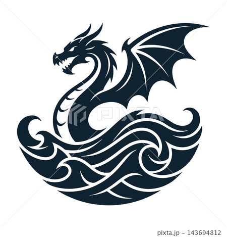 Vector dragon design with waves on white background Vector dragon design with waves on white background 143694812