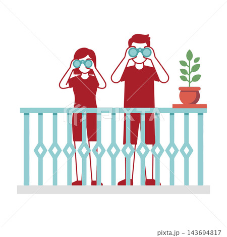 Couple Watching Through Binoculars On Balcony 143694817