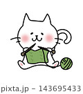 冬に編み物をする白い猫 143695433