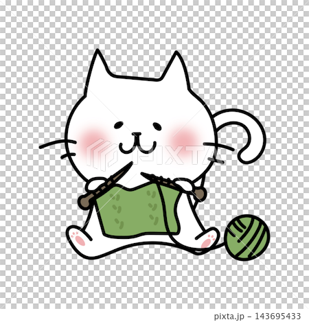 A white cat knitting in winter A white cat knitting in winter 143695433