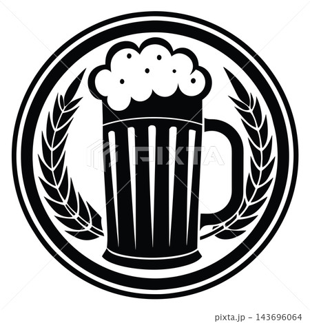 Classic Beer Mug with Foam Black and White Vector  143696064