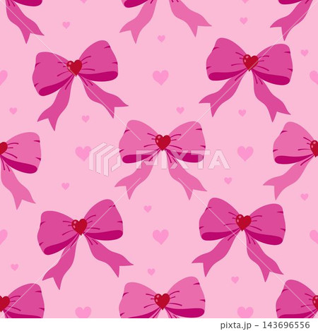 Seamless pattern with cute bows and hearts, romantic background for Valentine's Day Seamless pattern with cute bows and hearts, romantic background for Valentine's Day 143696556