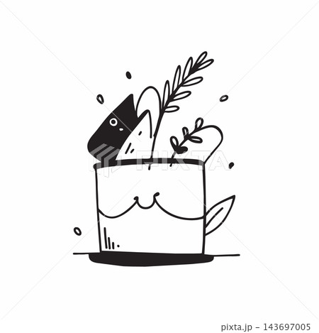 Monochromatic illustration of a fruit plant in a drinkware pot Monochromatic illustration of a fruit plant in a drinkware pot 143697005