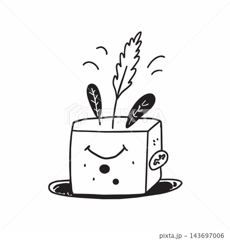 Monochromatic art of a rectangular cup with a plant emerging from it 143697006