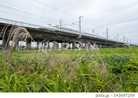 【山陽新幹線】田園地帯を通過する新大阪方面への新幹線 【山陽新幹線】田園地帯を通過する新大阪方面への新幹線 143697209