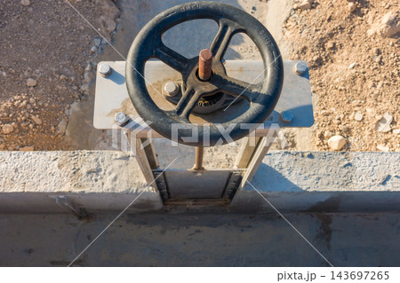 Manual Water Control Valve with Handwheel in Irrigation Canal Manual Water Control Valve with Handwheel in Irrigation Canal 143697265