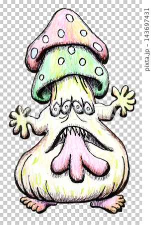 恐怖嚇人的怪物和角色插畫 - 瘋狂蘑菇 - 黃色 恐怖嚇人的怪物和角色插畫 - 瘋狂蘑菇 - 黃色 143697431
