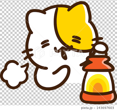 一幅風格化的插圖，描繪了一隻貓在停電時，當燈籠亮起時，感到輕鬆自在、如釋重負。 143697603