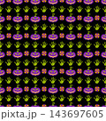 Black Halloween seamless pattern with purple pumpkins and swirl candies 143697605