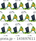Halloween seamless pattern with zombie, RIP tombstones and bat flocks 143697611