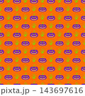 Orange Halloween seamless pattern with purple pumpkins and monster hands 143697616