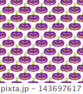 White Halloween seamless pattern with dense purple jack o lantern pumpkins 143697617