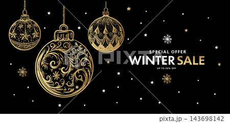 Luxury Winter Promotion Banner with Golden Holiday Decorations Luxury Winter Promotion Banner with Golden Holiday Decorations 143698142