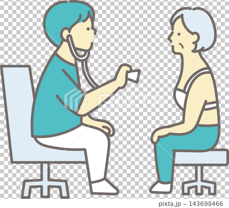An illustration of a doctor listening to a patient with a stethoscope. An illustration of a doctor listening to a patient with a stethoscope. 143698466