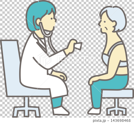 醫生用聽診器為病人聽診的插圖。 醫生用聽診器為病人聽診的插圖。 143698468