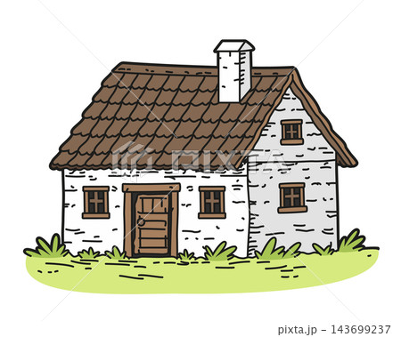 Vector illustration of a traditional country house in a cartoon, outlined style, isolated on white background 143699237