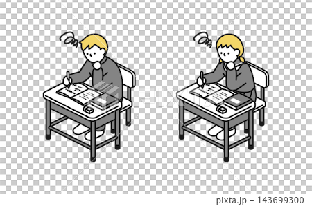 等距插圖:一名穿著冬裝的中學生和一名穿著筆記本的中學生正在思考。 等距插圖:一名穿著冬裝的中學生和一名穿著筆記本的中學生正在思考。 143699300