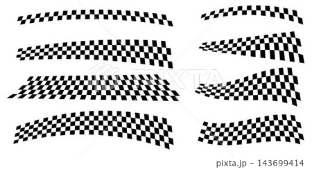 Set of Race flag lines frames . Black and white checker finish ribbon. Car race grid pattern. Rally border texture. checker lines. Chess graphic design element. Vector illustration isolated on white 143699414