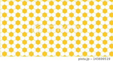 Seamless vector leather soccer ball pattern in yellow and white colors. Football ball texture background sports wallpaper . Perfect for football or soccer background, sports websites, textile design. 143699519