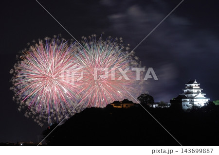 佐賀県唐津市の花火と唐津城 佐賀県唐津市の花火と唐津城 143699887