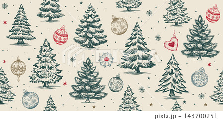 Christmas tree pattern. Hand drawn illustration.	 143700251
