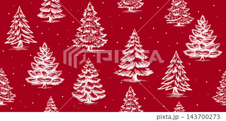Christmas tree pattern on red. Hand drawn illustration. Christmas tree pattern on red. Hand drawn illustration. 143700273