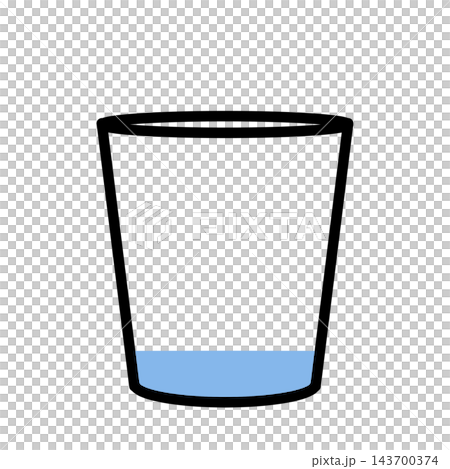 A simple icon of a black-framed cup with a small amount of blue water remaining inside, with a transparent background. A simple icon of a black-framed cup with a small amount of blue water remaining inside, with a transparent background. 143700374