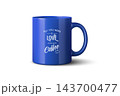 Blue Coffee Mug, Vector Illustration. 3d Coffee Mug with White Typography. Coffee Mug Isolated for Cafe, Hot Drink, Morning Coffee, Tea, Beverage Branding, Merchandise, Restaurant, Kitchen Advertising 143700477