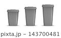 Gray Trash Bins, Vector Illustration. 3d Trash Bins in Three Sizes. Trash Bins Isolated for Outdoor Waste, Garbage, Recycling, Street Cleaning, City Parks, Public Spaces 143700481
