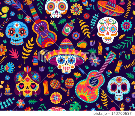 Day of the Dead Mexican seamless pattern, bg 143700657
