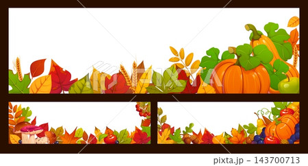 Thanksgiving harvest food, autumn leaves banners Thanksgiving harvest food, autumn leaves banners 143700713