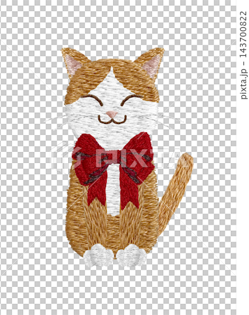 【リボンをつけた茶白の猫】手刺繍イラスト素材 【リボンをつけた茶白の猫】手刺繍イラスト素材 143700822