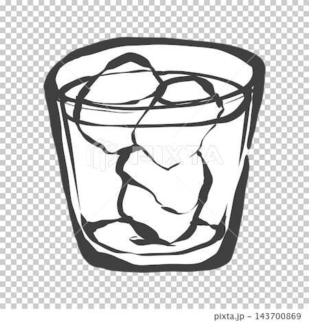 A hand-drawn, brushstroke-style illustration of ice in a glass and a clear drink. A hand-drawn, brushstroke-style illustration of ice in a glass and a clear drink. 143700869