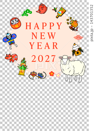 2027年 未年 年賀状テンプレート57(2027 HAPPY NEW YEAR 正月 縦型) 2027年 未年 年賀状テンプレート57(2027 HAPPY NEW YEAR 正月 縦型) 143701352