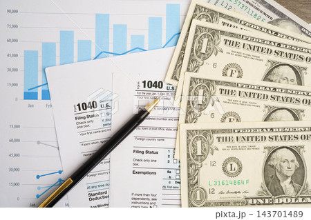 Tax form 1040 U.S. Individual Income Tax Return, business finance concept. Tax form 1040 U.S. Individual Income Tax Return, business finance concept. 143701489