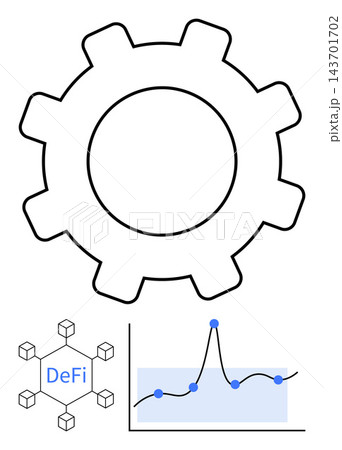 Blockchain, decentralized finance, fintech innovation, cryptocurrency analytics, financial growth, data visualization. Gear, DeFi network structure financial chart with data points. Decentralized Blockchain, decentralized finance, fintech innovation, cryptocurrency analytics, financial growth, data visualization. Gear, DeFi network structure financial chart with data points. Decentralized 143701702