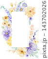 Watercolor frame with light purple and yellow flowers, isolated illustration for wedding stationery 143702026