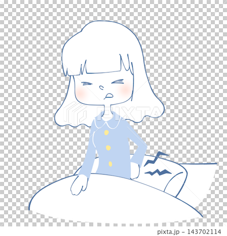 一幅描繪一位女士早上醒來時背部疼痛的插圖。 一幅描繪一位女士早上醒來時背部疼痛的插圖。 143702114