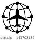 Airplane with network connections icon. Global aviation network and airplane connection sign. Worldwide flight connection and transportation network symbol. flat style. 143702189