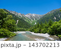 Azusa River and mountain view along Kamikochi trail, Japan 143702213