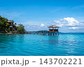 Wooden jetty on Bolilanga Island, Togian archipelago, Sulawesi, Indonesia 143702221