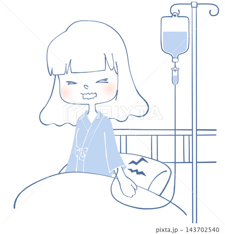 点滴が痛い女性のイラスト 点滴が痛い女性のイラスト 143702540
