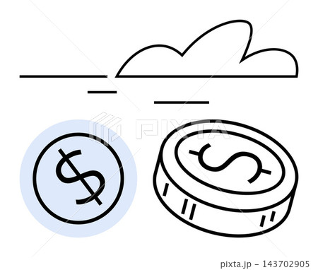 Finance, investment, banking, savings, wealth management, economic growth. A dollar coin symbol, a cloud and clean lines. Finance and investment concept with focus on savings and growth 143702905