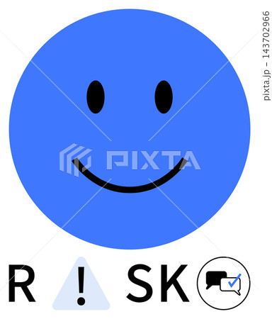 Risk management, decision-making, safety awareness, communication, potential dangers, problem-solving. Blue smiling face, warning triangle communication icon with checkmark. Risk management Risk management, decision-making, safety awareness, communication, potential dangers, problem-solving. Blue smiling face, warning triangle communication icon with checkmark. Risk management 143702966