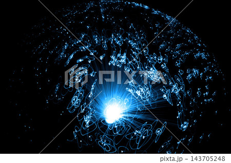 Abstract Blue Light Trails on Futuristic Digital Globe Abstract Blue Light Trails on Futuristic Digital Globe 143705248